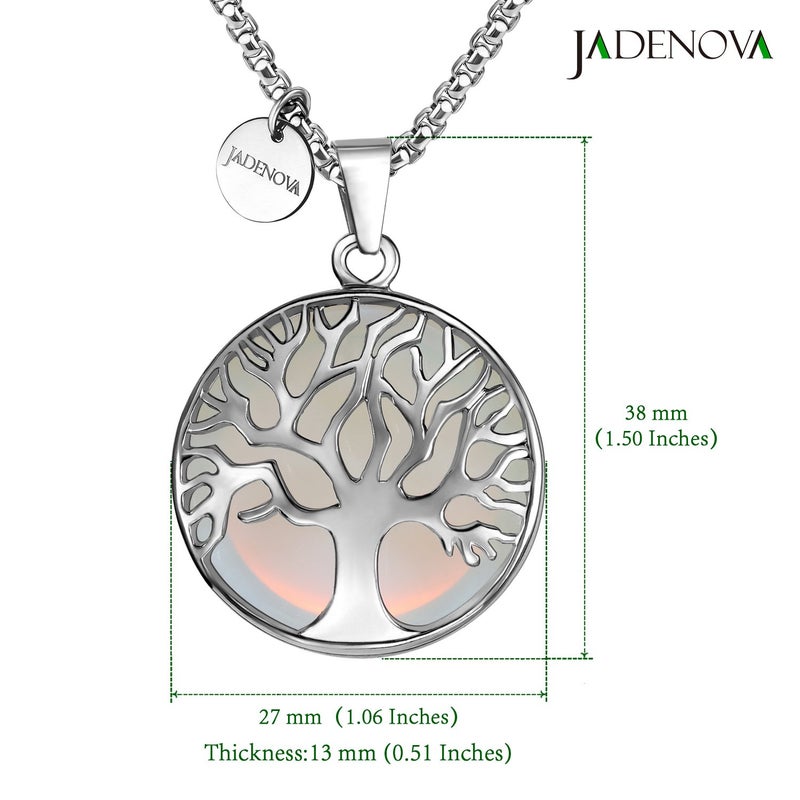 JADENOVA Family Tree Necklace Tree of Life Synthetic Opal Gemstone Crystal Pendant Necklace 24 Inches Stainless Steel Chain - Image 4